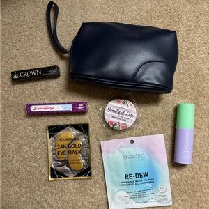 Salvatore Ferragamo Navy Makeup Bag with Assorted items, NEW, $102 Retail